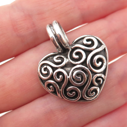 925 Sterling Silver Vintage Spiral Heart Oxidized Charm Pendant