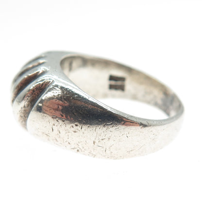 925 Sterling Silver Vintage Mexico Modernist Ribbed Oxidized Ring Size 8