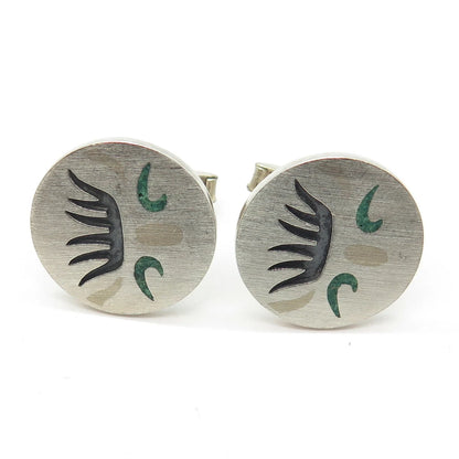 925 Sterling Silver 2-Tone Vintage Real Azurite Inlay Metales Casados Cufflinks