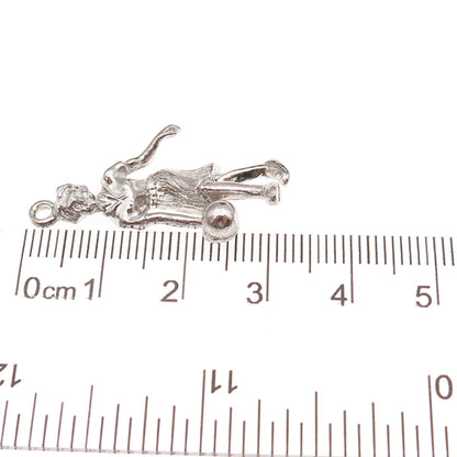 925 Sterling Silver Vintage Female Bowling Player Oxidized 3D Charm Pendant