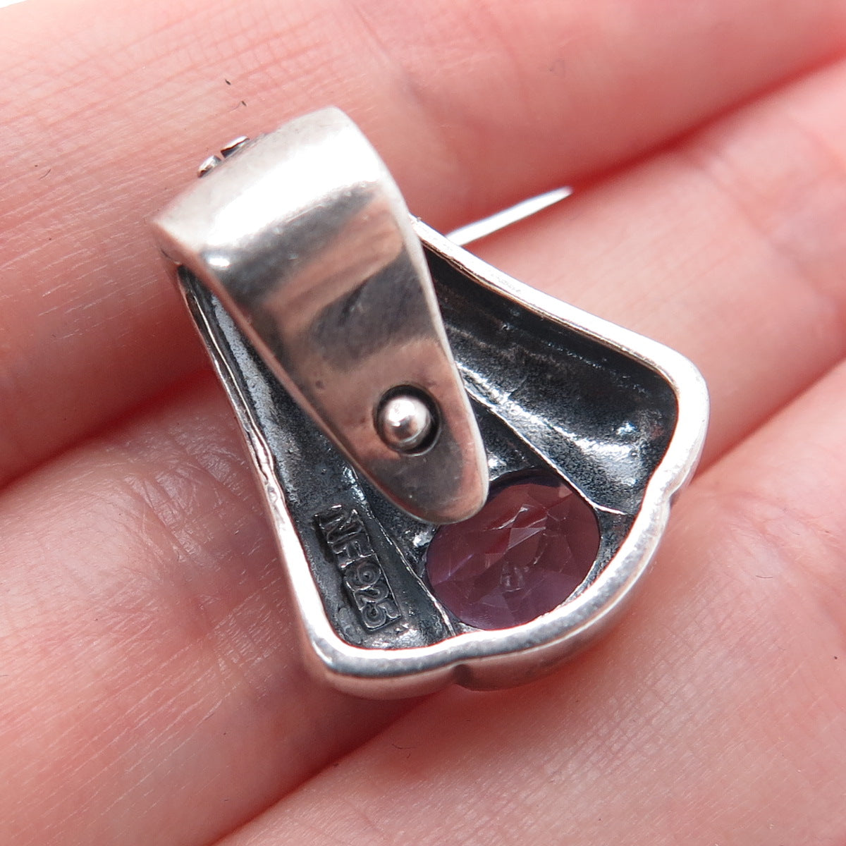 CHAPAL ZENRAY 925 Sterling Silver Vintage Real Amethyst Modernist Mini Pendant