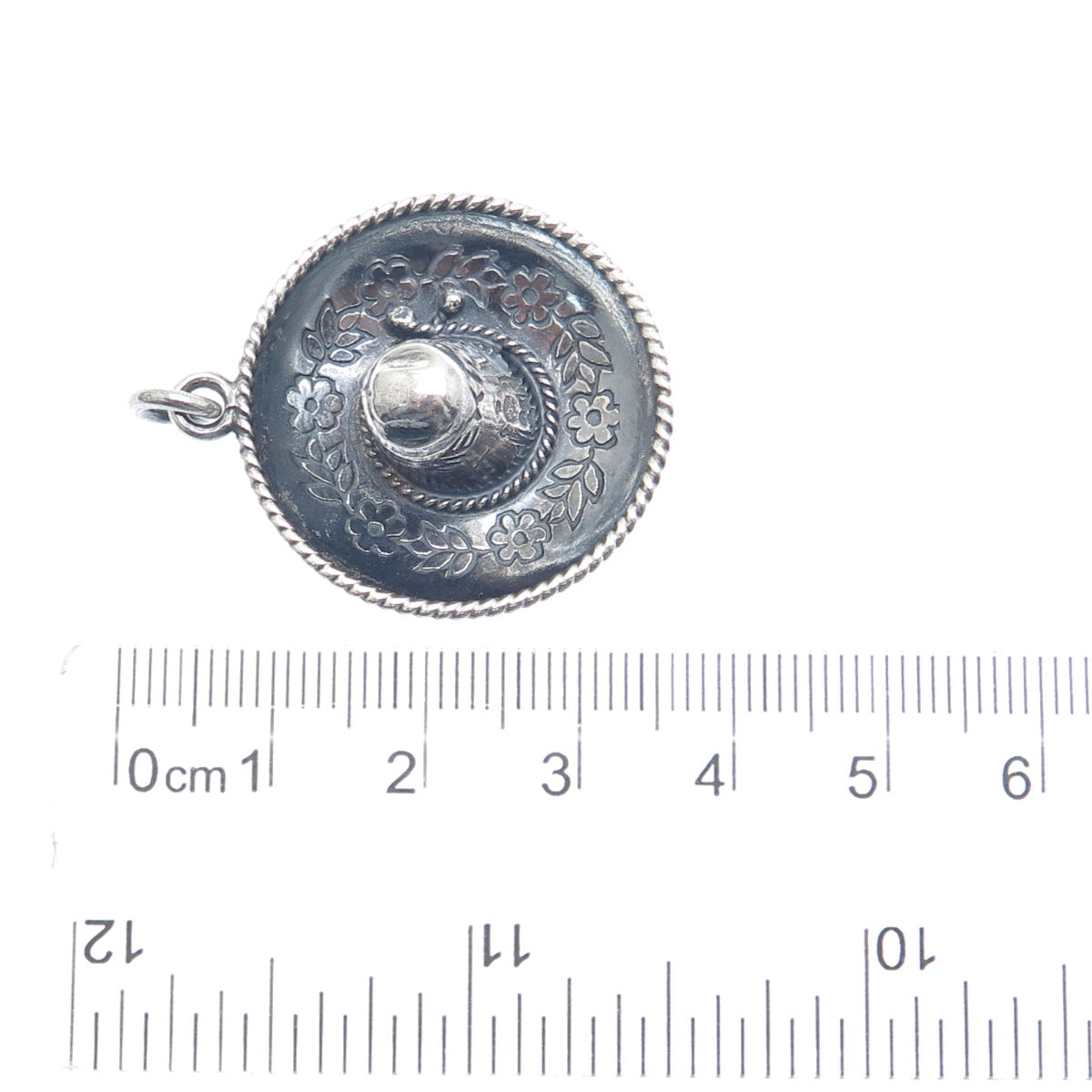 CARTELAN 925 Sterling Silver Vintage Mexico Sombrero Oxidized 3D Charm Pendant
