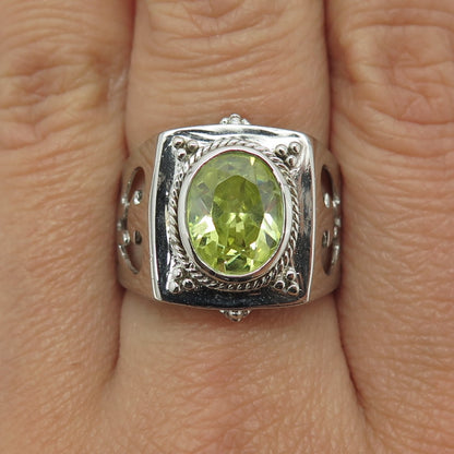 925 Sterling Silver Real Peridot Gemstone Dome Ring Size 8.5