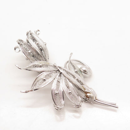 925 Sterling Silver CFG Vintage Filigree Tulip Floral Pin Brooch