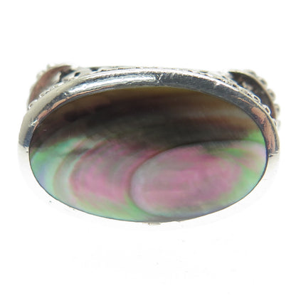 925 Sterling Silver Vintage Real Abalone Shell Swirl Ring Size 10.5