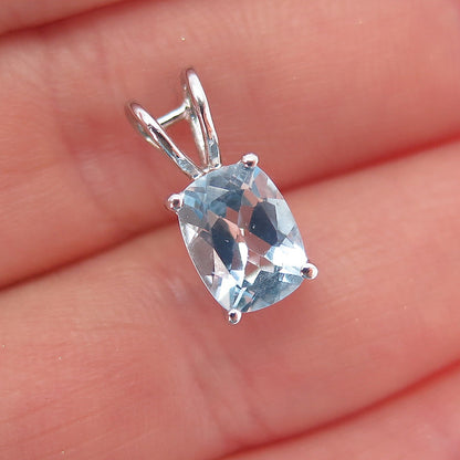 925 Sterling Silver Real Cushion-Cut Blue Topaz Minimalist Charm Pendant