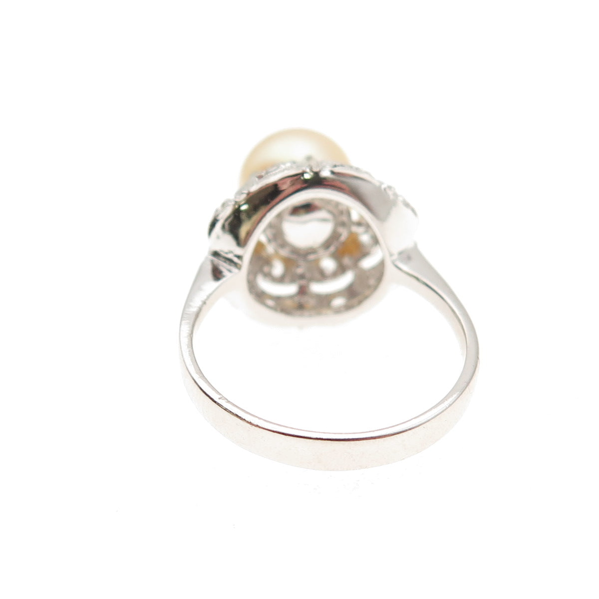 925 Sterling Silver Faux Pearl & Rhinestone Ring Size 5.75
