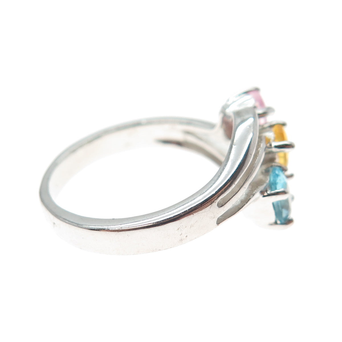 925 Sterling Silver Oval-Cut Multi-Color C Z Wavy Ring Size 7.25