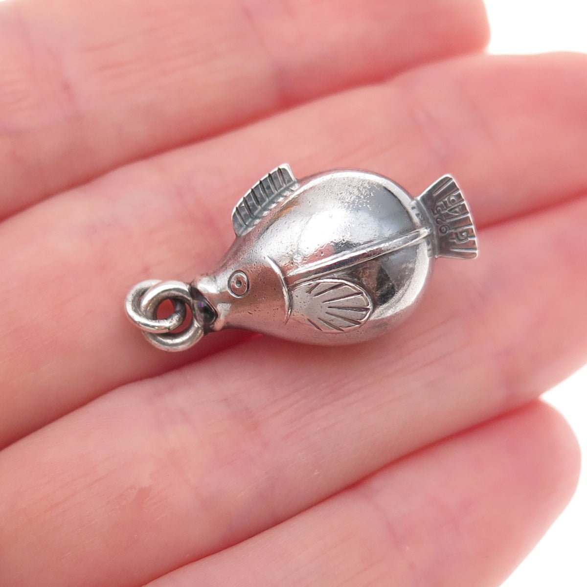 Georg Jensen 925 Sterling Silver Vintage Denmark Fish Oxidized 3D Charm Pendant
