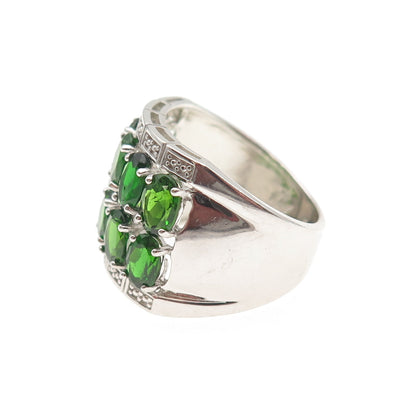 925 Sterling Silver Real Oval-Cut Peridot Cluster Ring Size 7.25