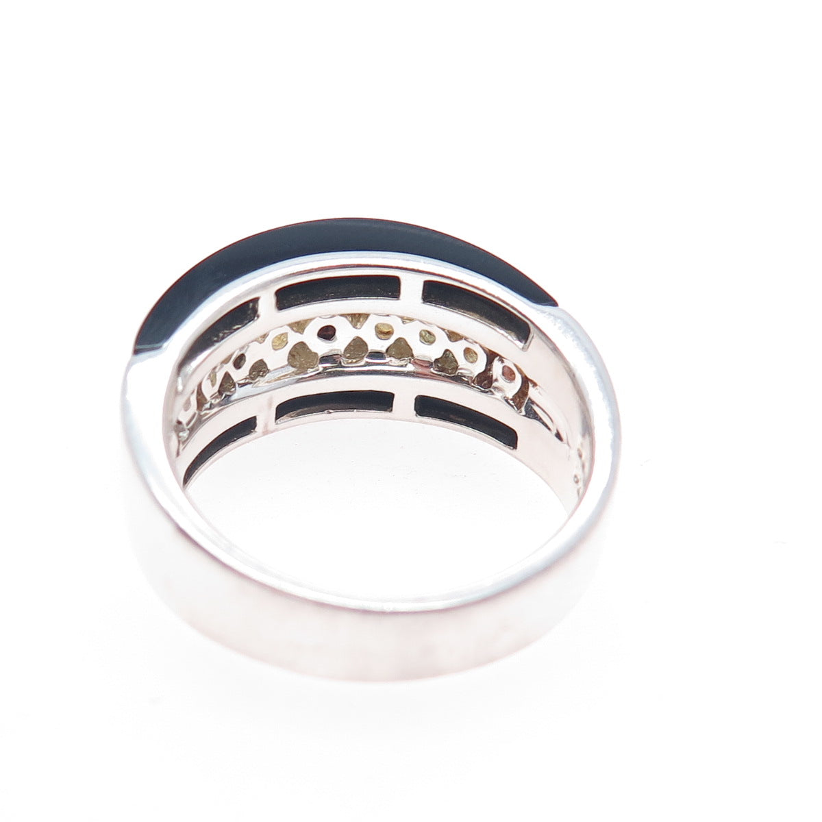 925 Sterling Real Onyx Blue Topaz Citrine Garnet Amethyst Peridot Ring Size 9.25