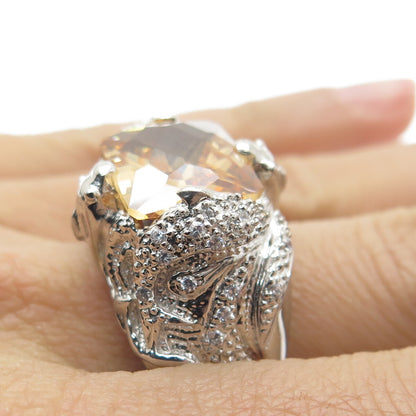 925 Sterling Silver Champagne & White C Z Ring Size 8.75
