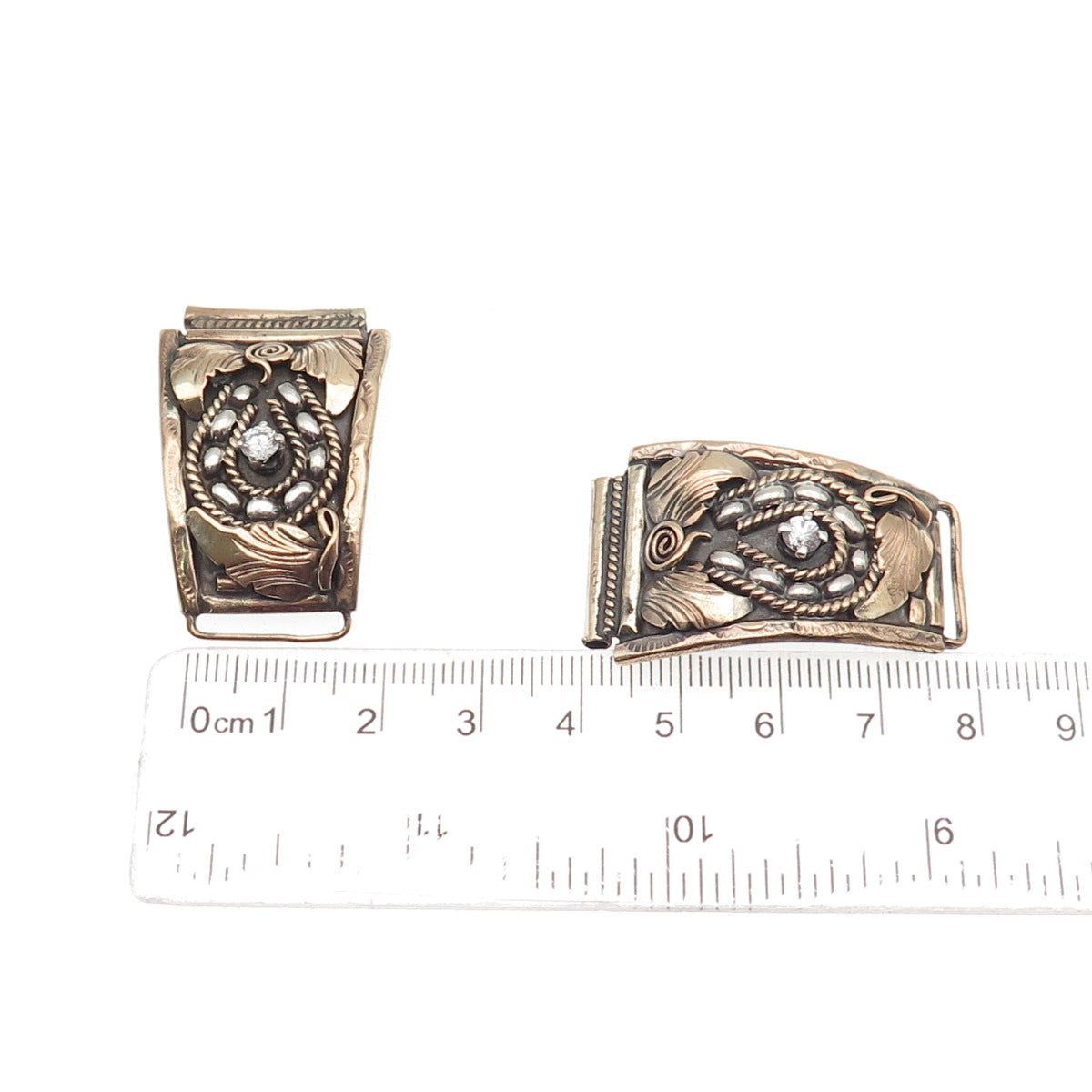 Silver Ray Navajo Old Pawn 925 Sterling 2-Tone Vintage C Z Floral Watch Band