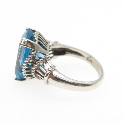 CHATEAU D'ARGENT Sterling Silver Vintage Real Emerald-Cut Blue Topaz Ring Size 6