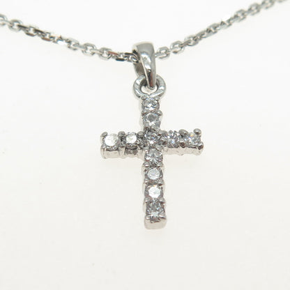925 Sterling Silver Italy C Z Cross Pendant Cable Chain Necklace 16"