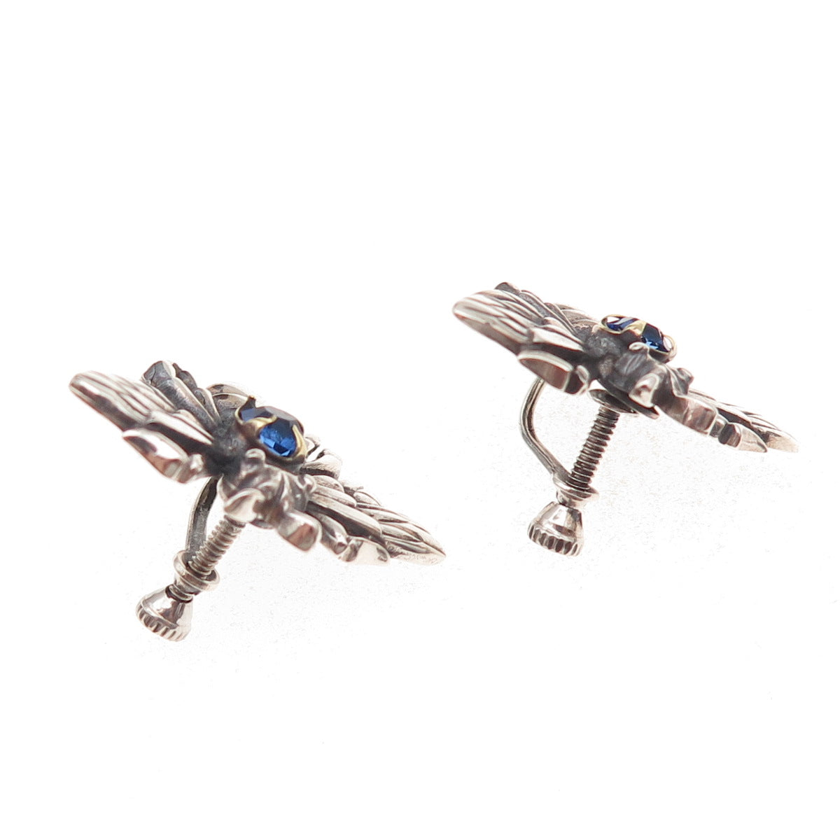 925 Sterling Silver Antique Art Deco Rhinestone Bee Oxidized Screw Back Earrings