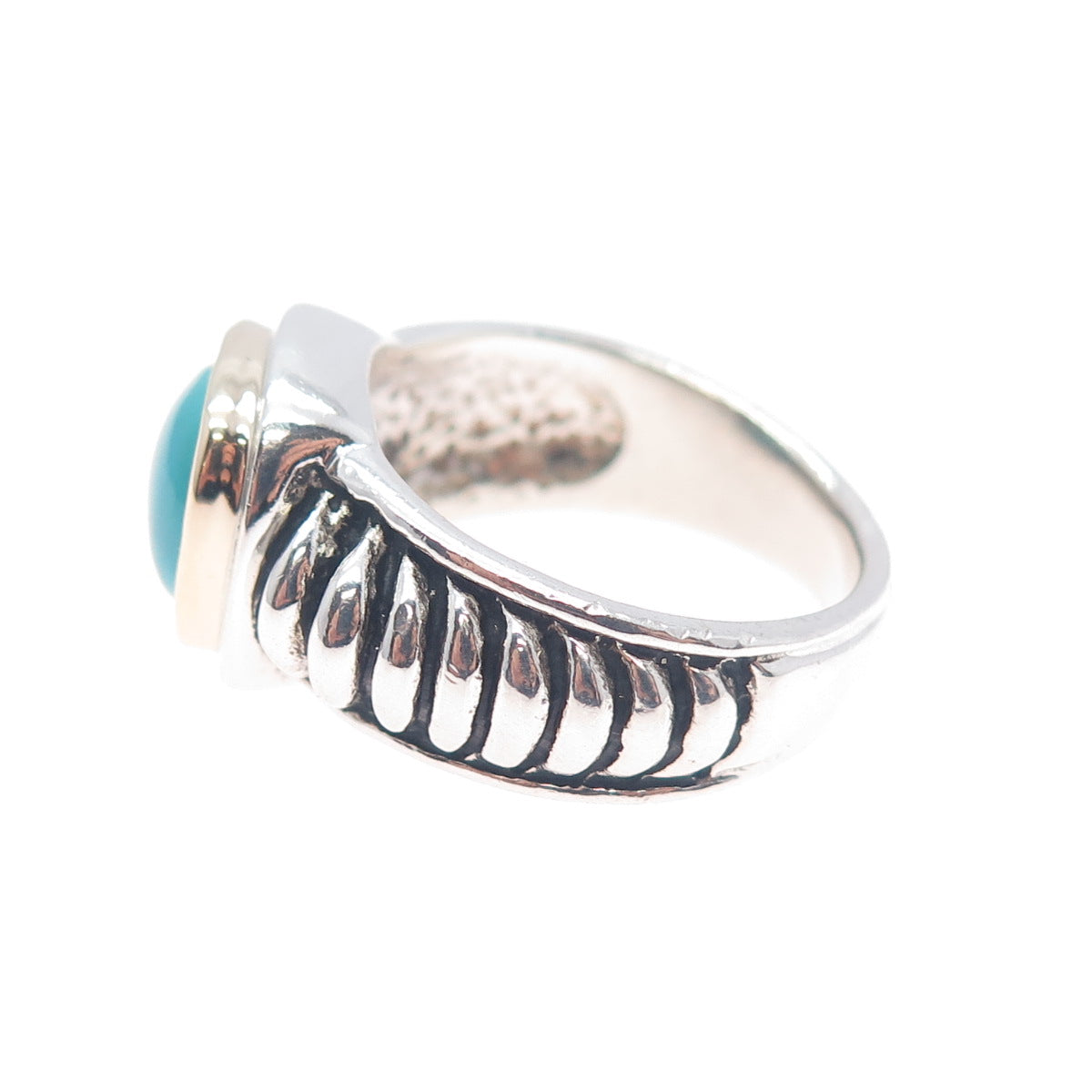 JOSEPH ESPOSITO 14K Gold Sterling Silver Vintage Real Turquoise Ring Size 9.25