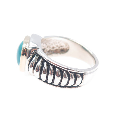 JOSEPH ESPOSITO 14K Gold Sterling Silver Vintage Real Turquoise Ring Size 9.25