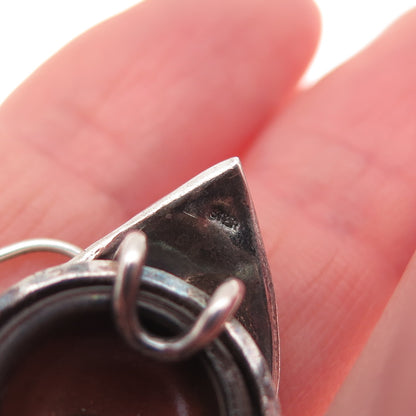 925 Sterling Silver Vintage Glass Modernist Evil's Eye Oxidized Dangle Earrings