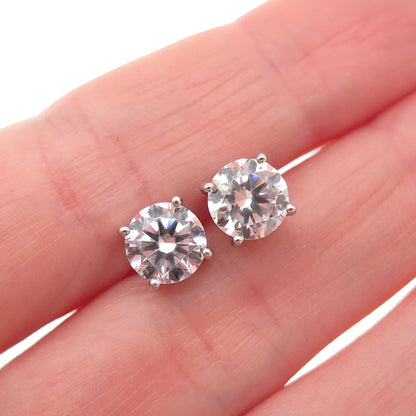 925 Sterling Silver Round-Cut C Z Stud Earrings