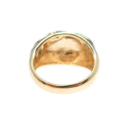 ROSS SIMONS 925 Sterling Gold Plated Enamel Diamond Accent Floral Ring Size 7.25