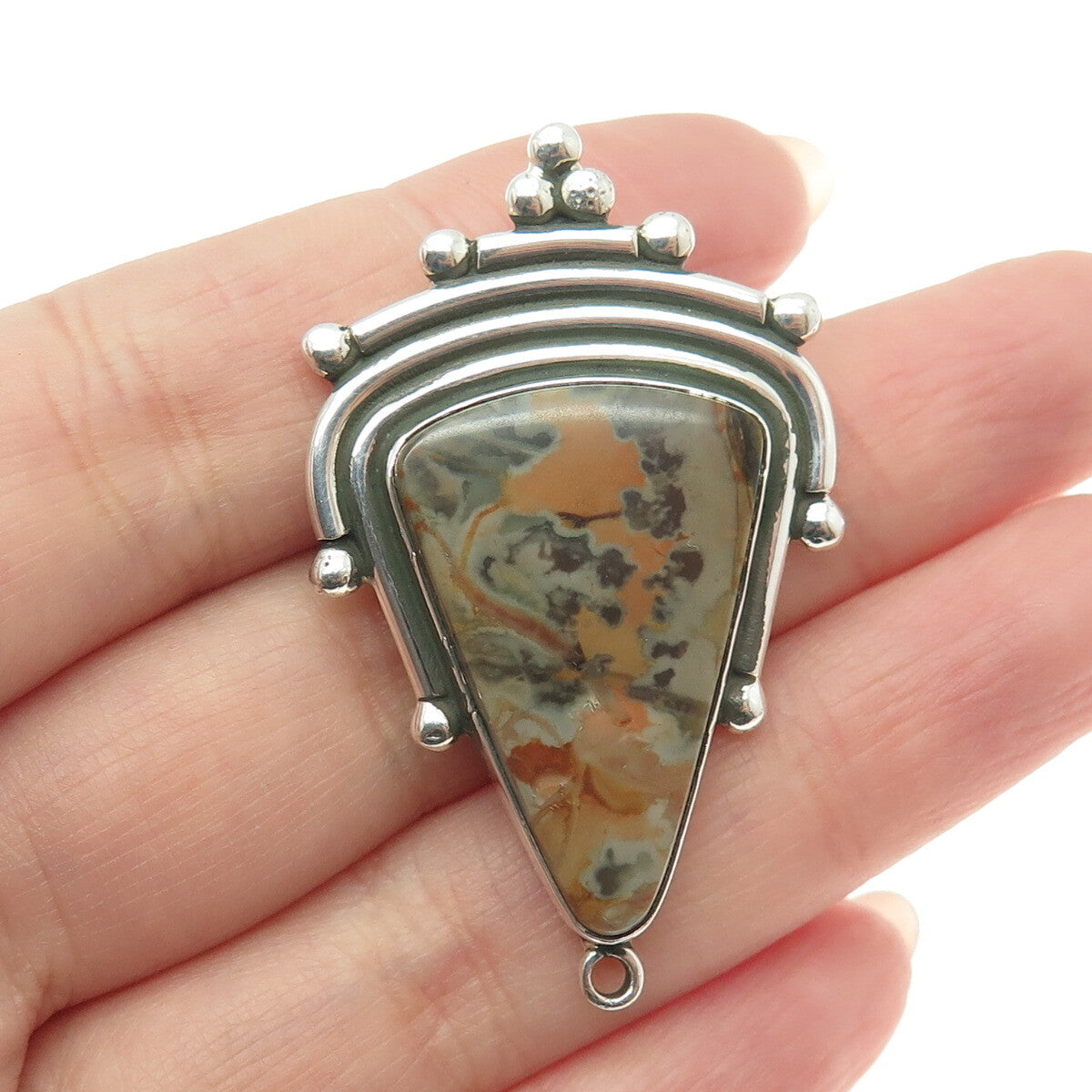 ELYSIUM INC. 925 Sterling Silver Vintage Real Jasper Modernist Pendant