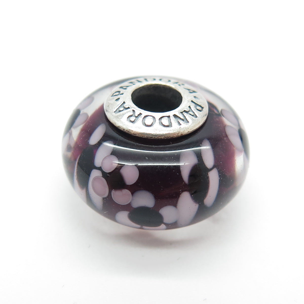 PANDORA 925 Sterling Silver Murano Glass Purple Flowers & Plants Bead Charm