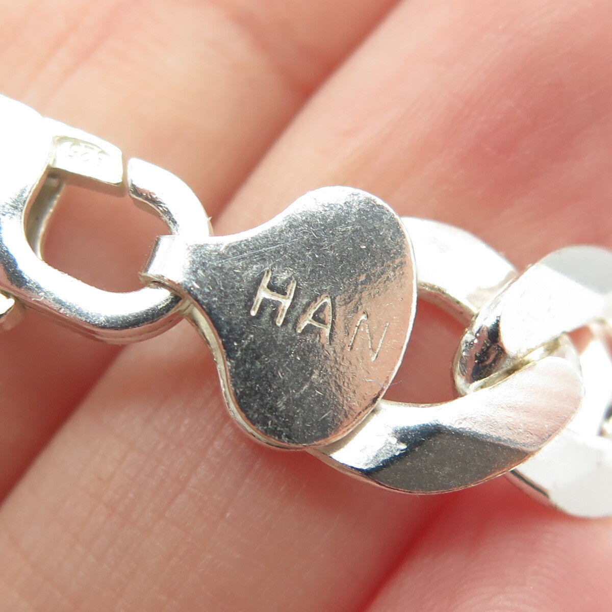 HAN 925 Sterling Silver Italy Flat Curb Link Bracelet 8.25"