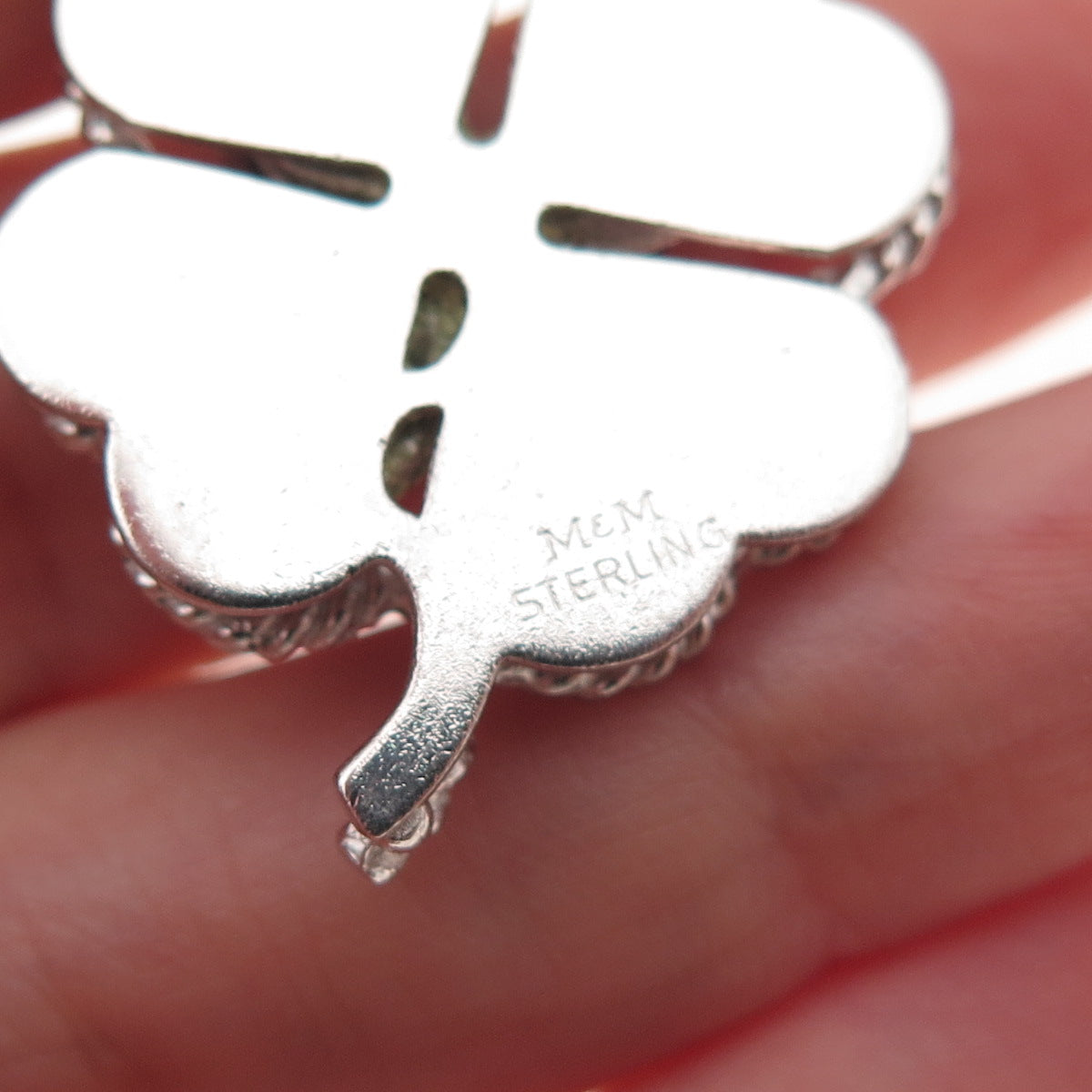 Mark Mercy 925 Sterling Silver Vintage Rhinestone Clover Good Luck Charm Pendant