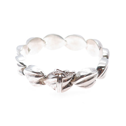 MILOR 925 Sterling Silver Vintage Italy Modernist Floral Petal Link Bracelet 7"