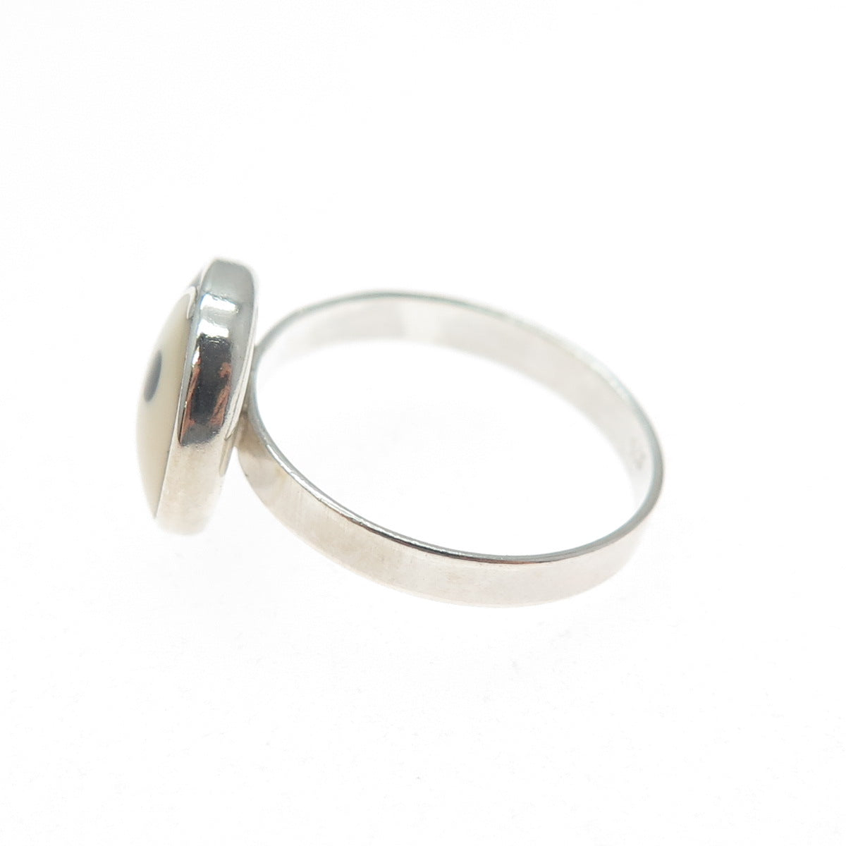 925 Sterling Silver Vintage Black & White Enamel Yin Yang Ring Size 6.25