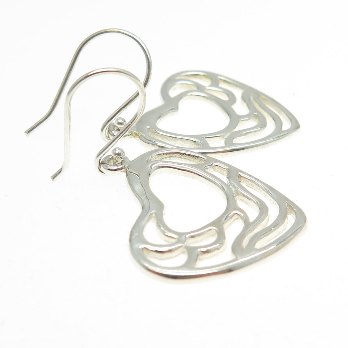 925 Sterling Silver Wavy Heart Dangling Earrings