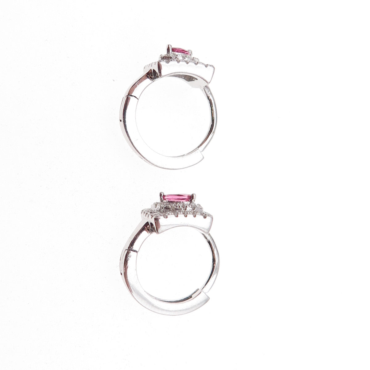 925 Sterling Silver Pink & White C Z Hoop Earrings