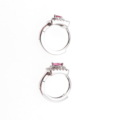 925 Sterling Silver Pink & White C Z Hoop Earrings