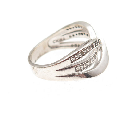 Dee Berkle 925 Sterling Silver Real Round-Cut Diamond Crisscross Ring Size 8.25