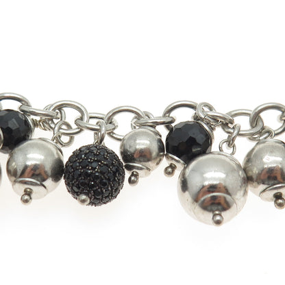 MILOR 925 Sterling Silver Vintage Italy Black Spinel Multi-Beads Bracelet 7"