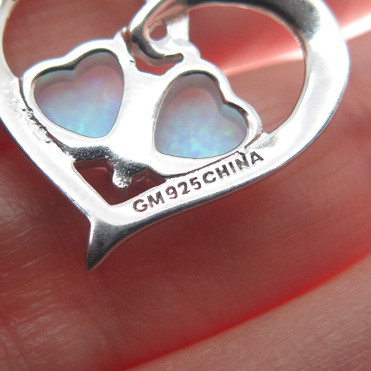 925 Sterling Silver Real Opal Gemstone Open Heart Pendant