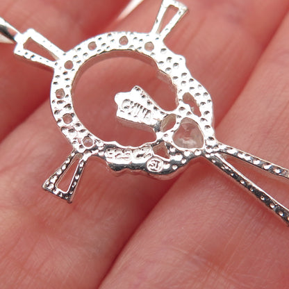 925 Sterling Silver Round & Heart-Cut C Z Irish Claddagh Cross Charm Pendant