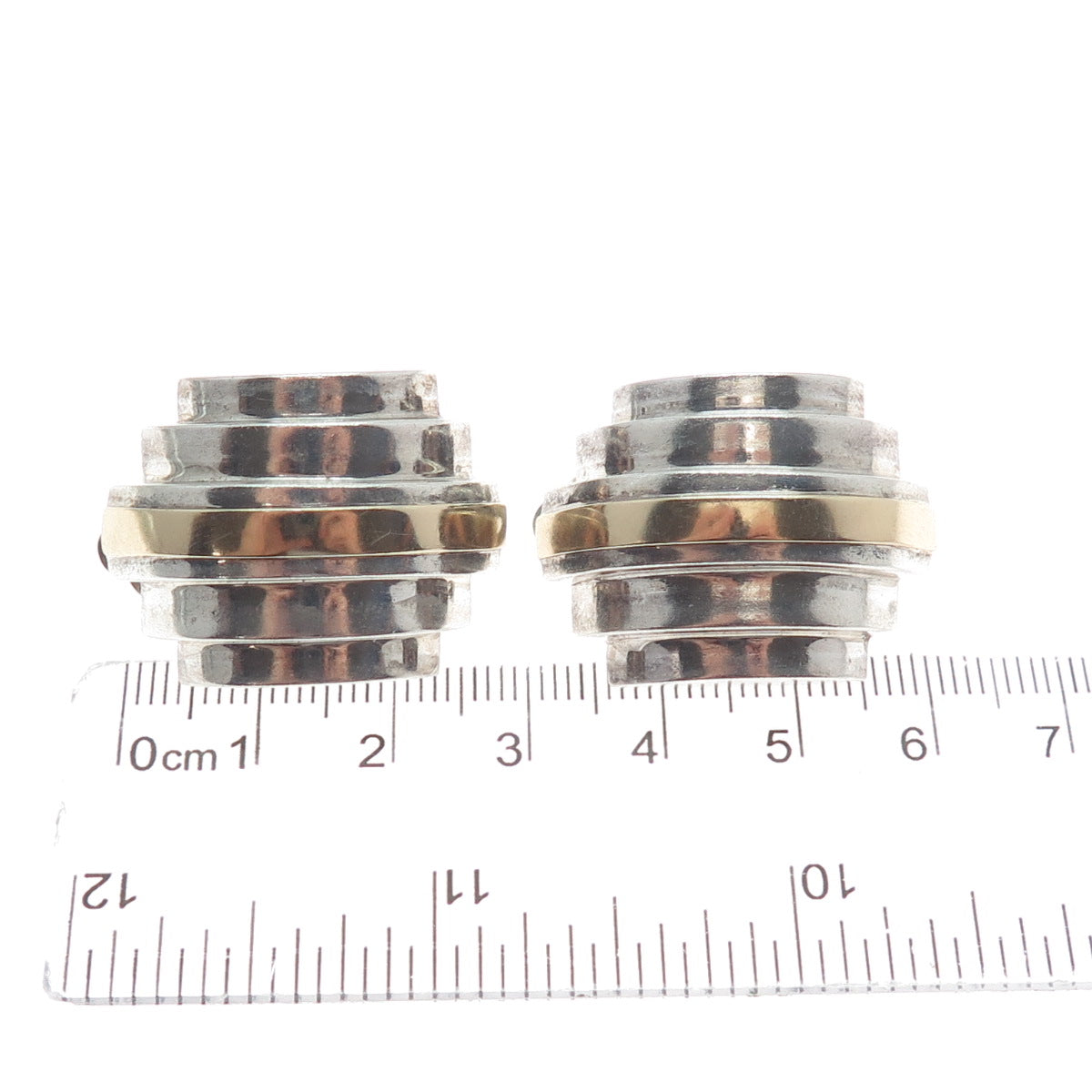 14K Gold & 925 Sterling Silver Vintage Modernist Oxidized Clip On Earrings