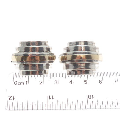 14K Gold & 925 Sterling Silver Vintage Modernist Oxidized Clip On Earrings