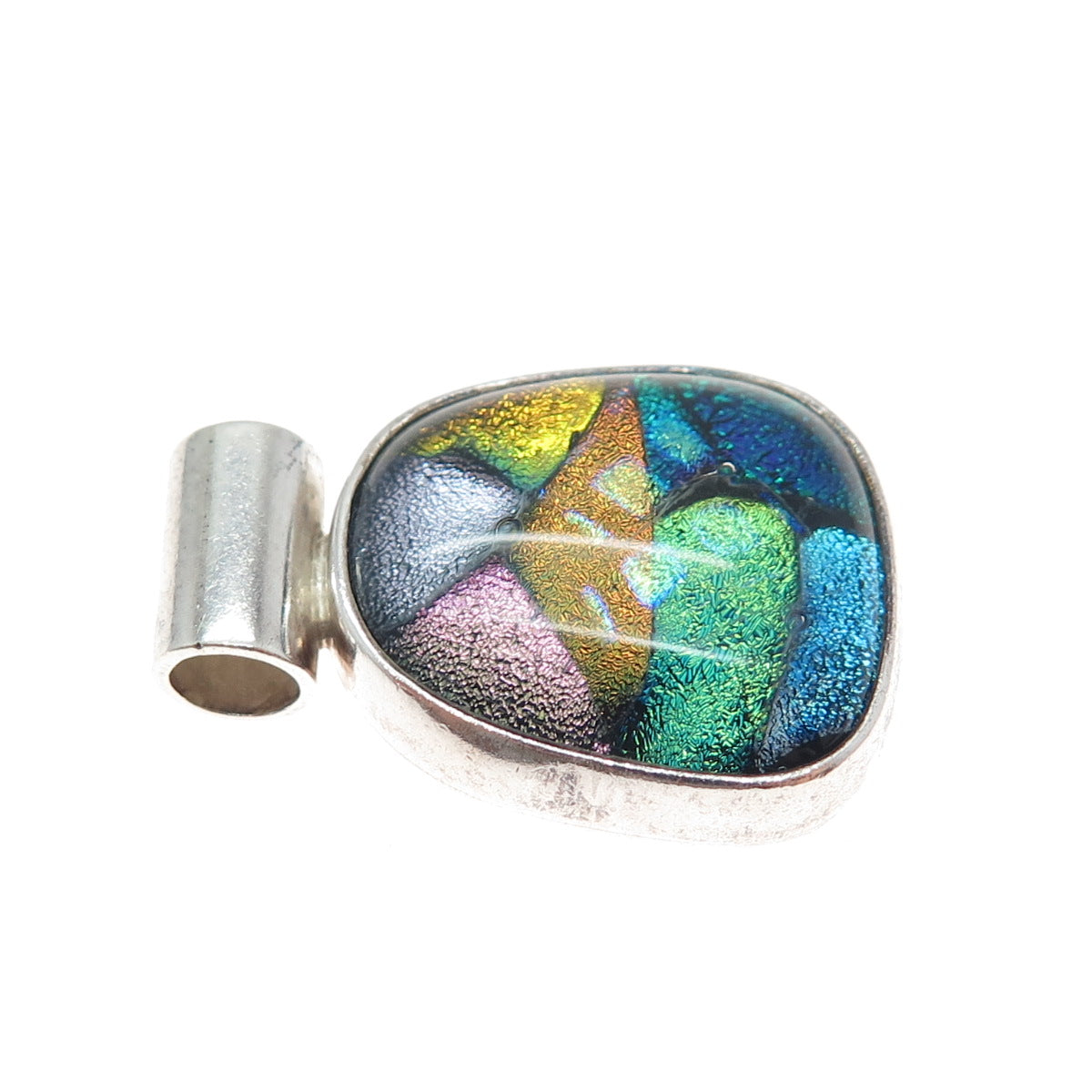 925 Sterling Silver Vintage Dichroic Glass Slide Charm Pendant