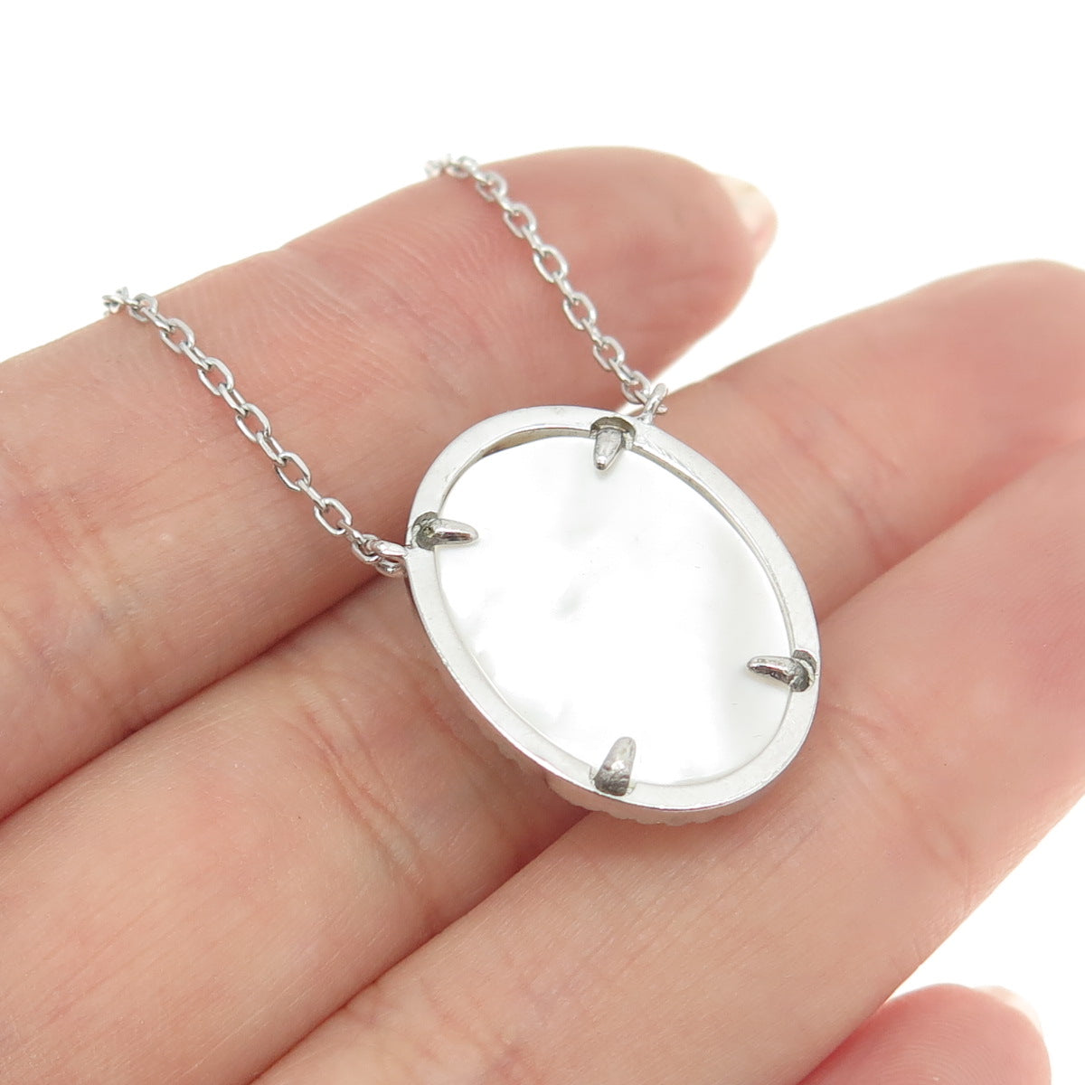 925 Sterling Silver Real MOP & Round-Cut C Z Floral Cable Chain Necklace 16-18"