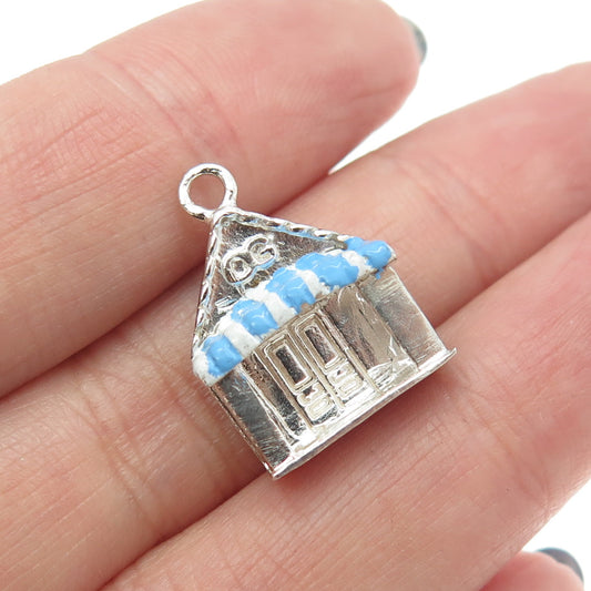 925 Sterling Silver Vintage Blue & White Enamel OG House Porch Charm Pendant