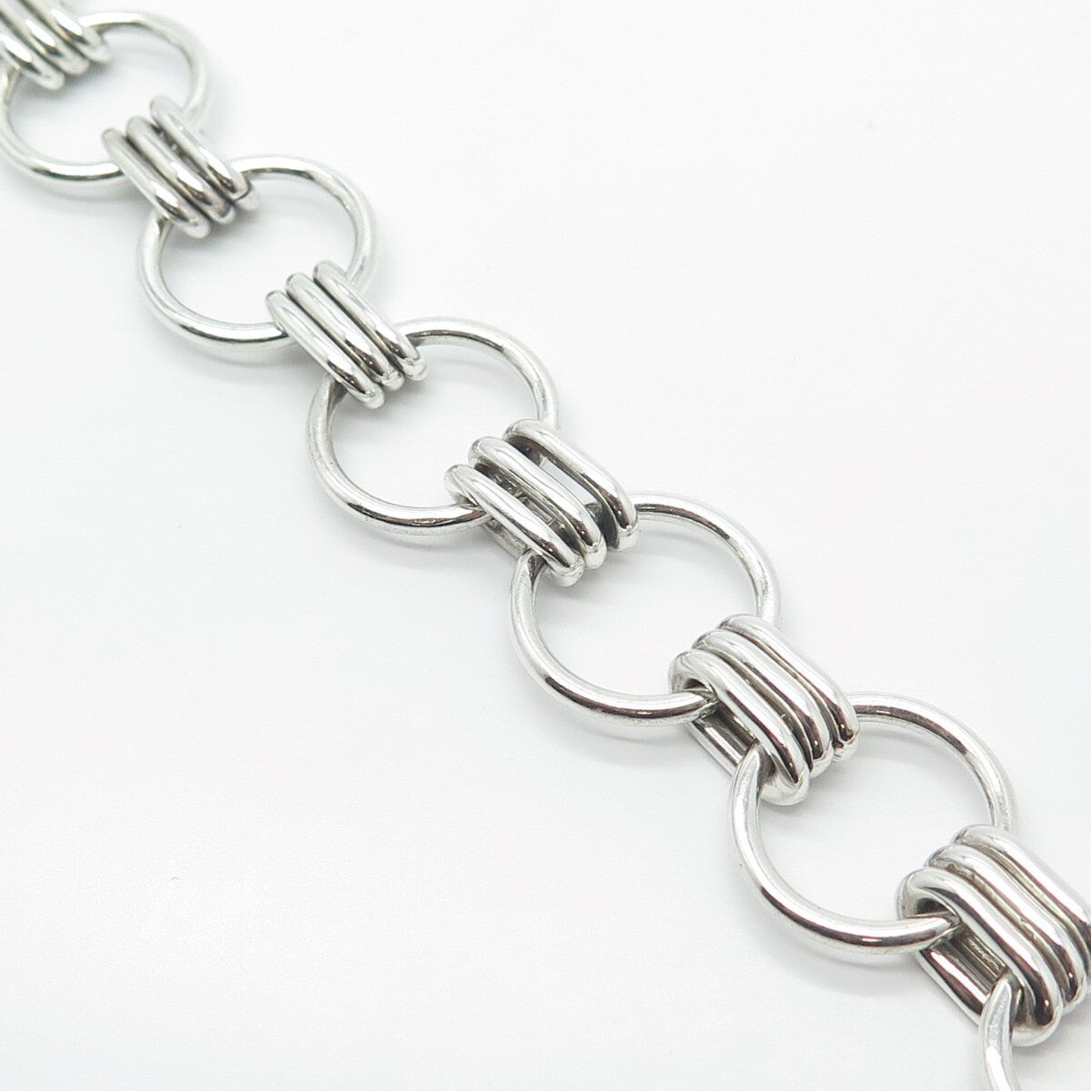 925 Sterling Silver Vintage Mexico Modernist Link Bracelet 7.5"