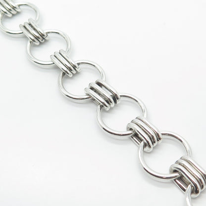 925 Sterling Silver Vintage Mexico Modernist Link Bracelet 7.5"