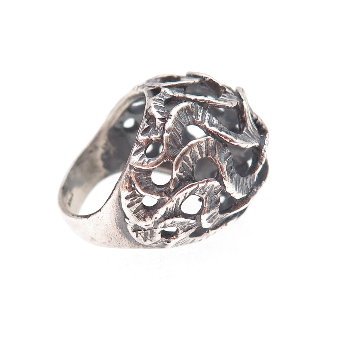 925 Sterling Silver Vintage Modernist Wavy Dome Oxidized Ring Size 3.5