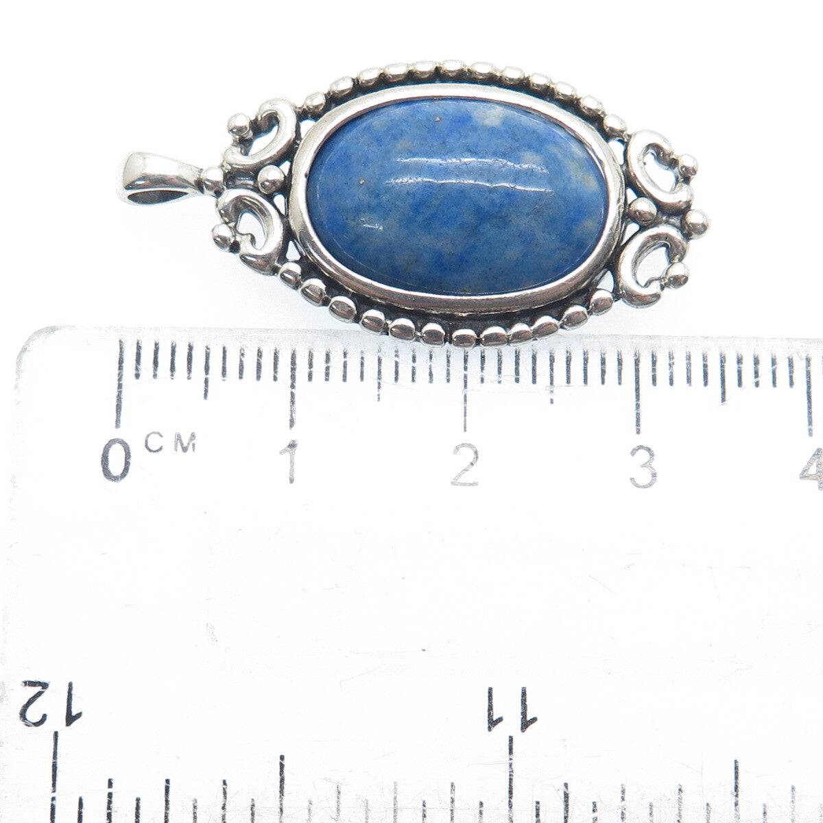 MORNING SUN 925 Sterling Silver Vintage Real Denim Lapis Beaded Pendant