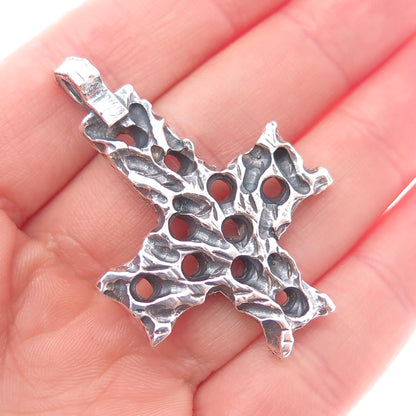 925 Sterling Silver Vintage Modernist Cross Oxidized Charm Pendant