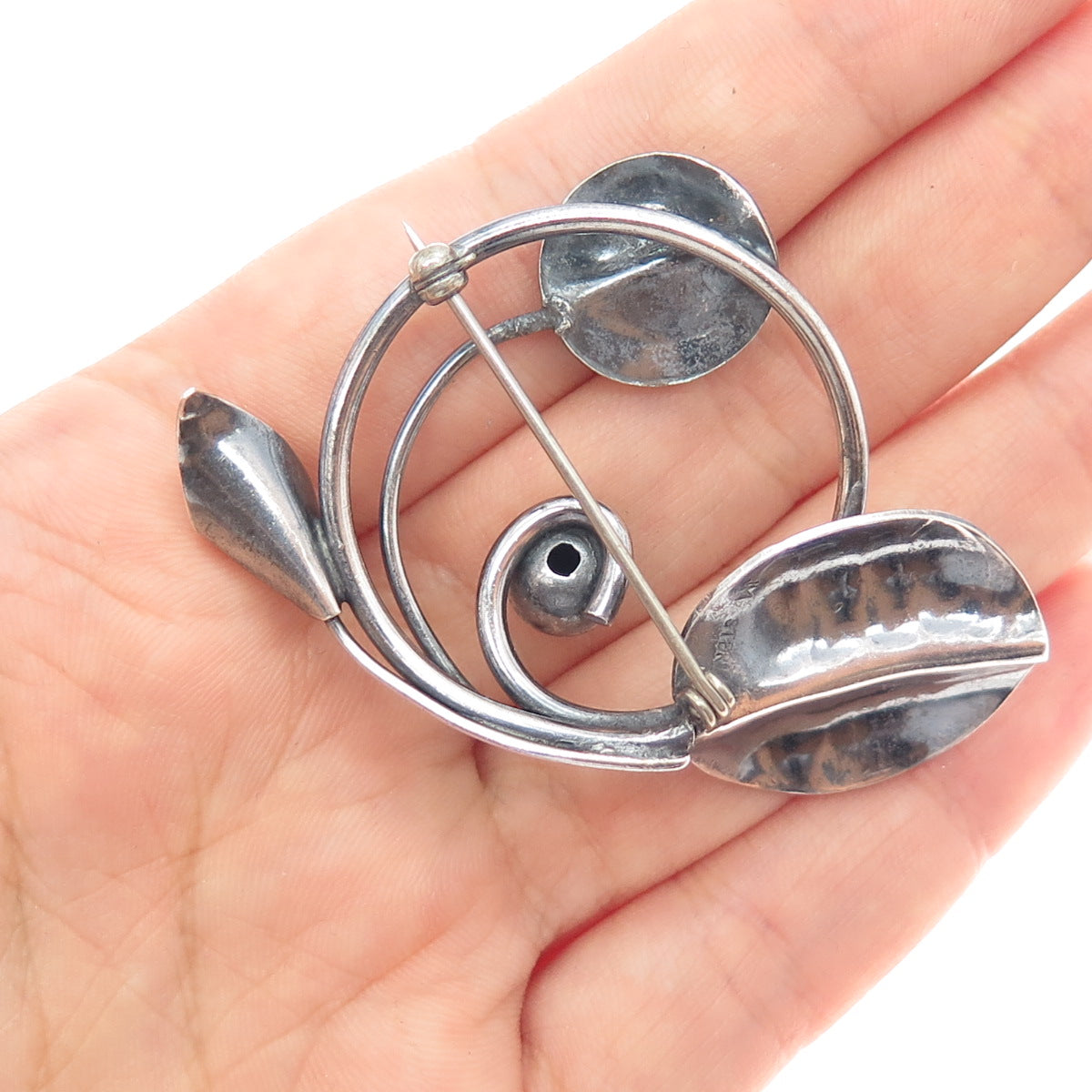 JOSEPH MASANIELLO 925 Sterling Silver Antique Calla Lily Oxidized Pin Brooch