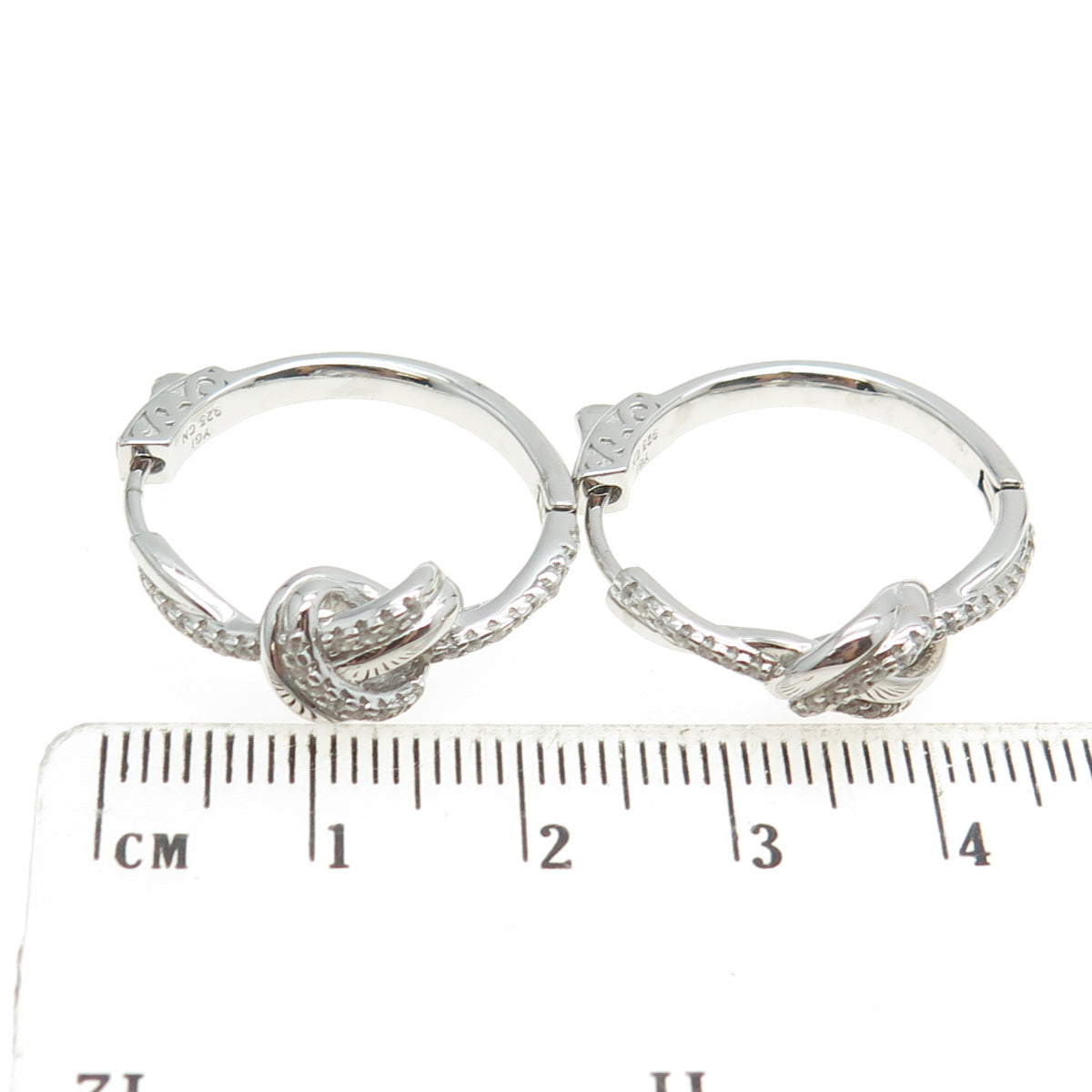 925 Sterling Silver Round-Cut C Z Knot Hoop Earrings